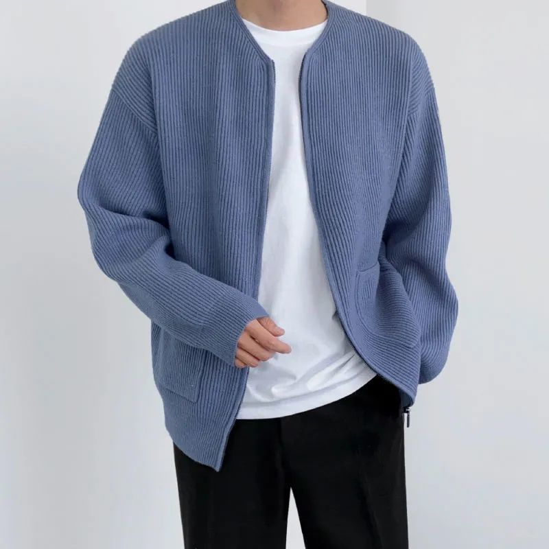 2021新款韩版毛衣男士秋冬百搭宽松圆领潮流纯色开衫针织衫休闲外