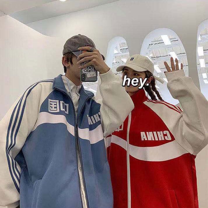 国潮中国红运动外套女春秋季潮牌休闲宽松卫衣情侣装班服两件套装