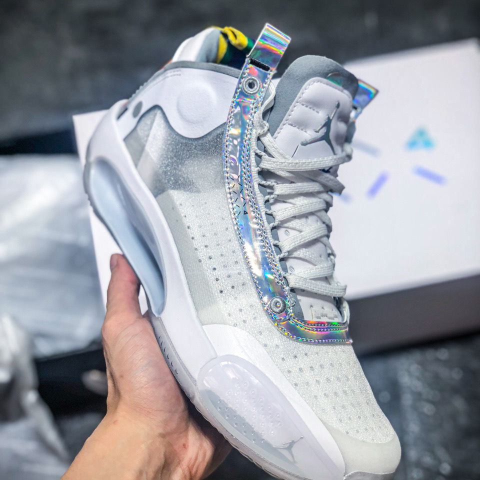 aj34乔34白镭射灭世纯原双air zoom中帮气垫实战运动篮球鞋男高帮