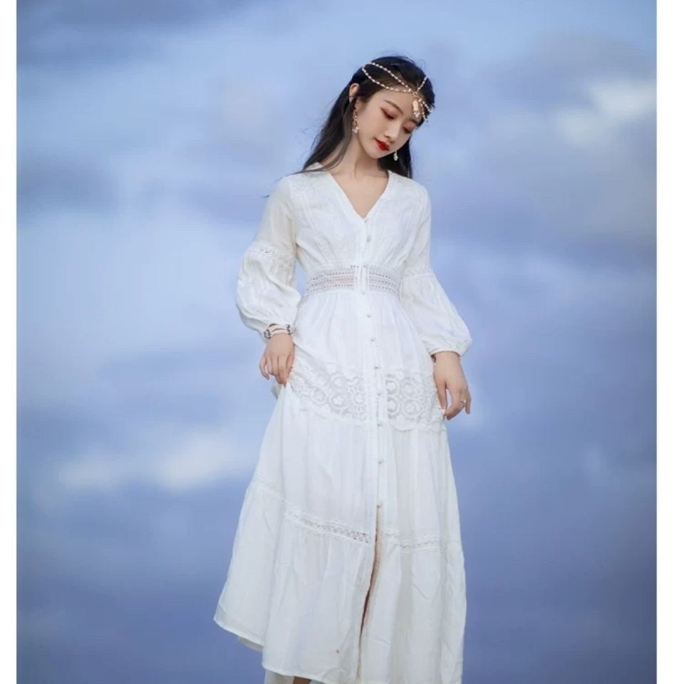 海邊度假沙灘裙女連衣裙沙漠長裙三亞衣服超仙適合旅遊拍照的裙子