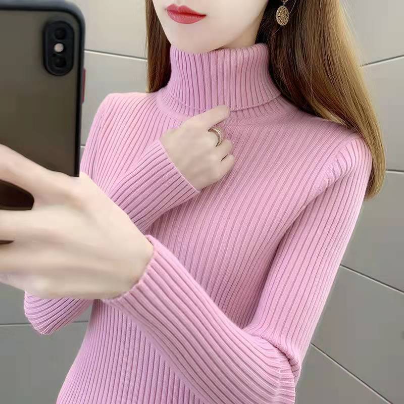 高領毛衣針織打底衫秋冬新款保暖修身緊身百搭洋氣上衣女薄款翻領