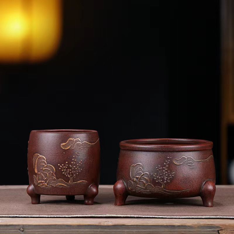 特价清仓铁画轩紫砂花盆小多肉盆云竹菖蒲桌面盆景盆小三足香炉盆