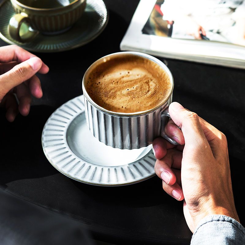 复古陶瓷咖啡杯高颜值ins下午茶杯碟套装家用拿铁拉花杯子美式
