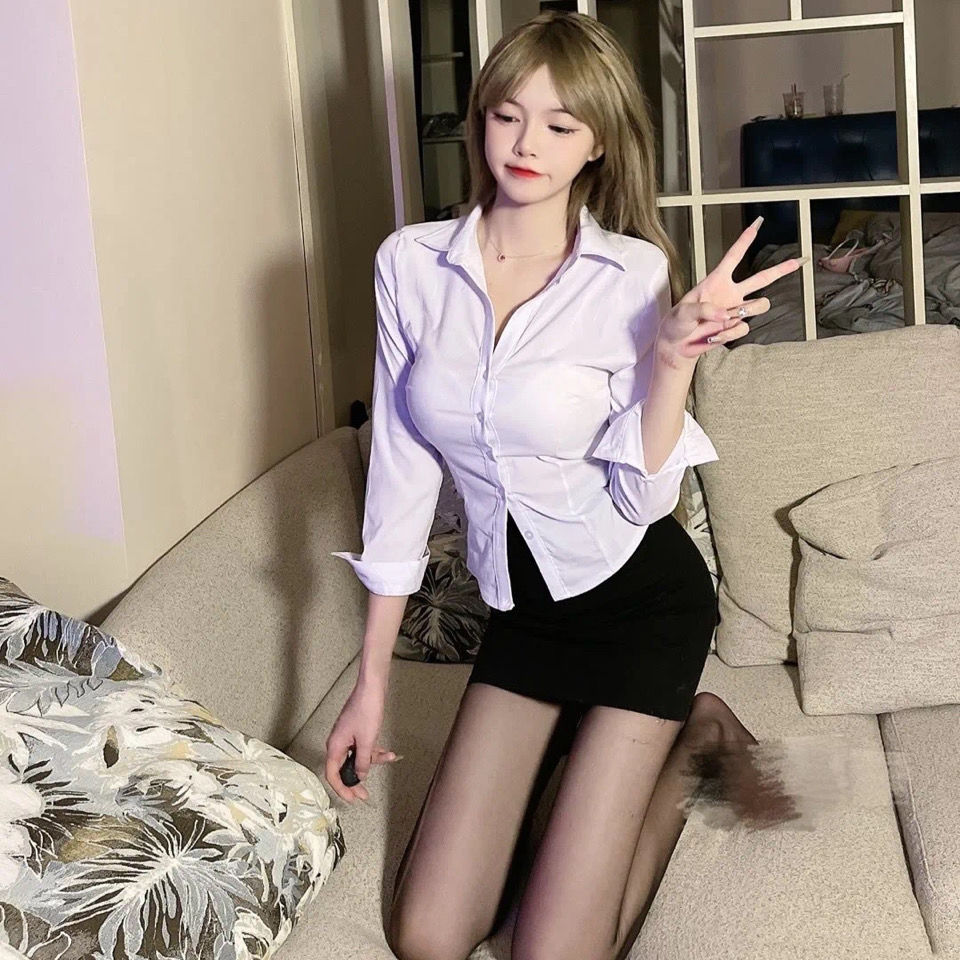 純欲風白襯衫女辣妹學姐jk制服小眾心機別致修身上衣收腰顯瘦襯衣