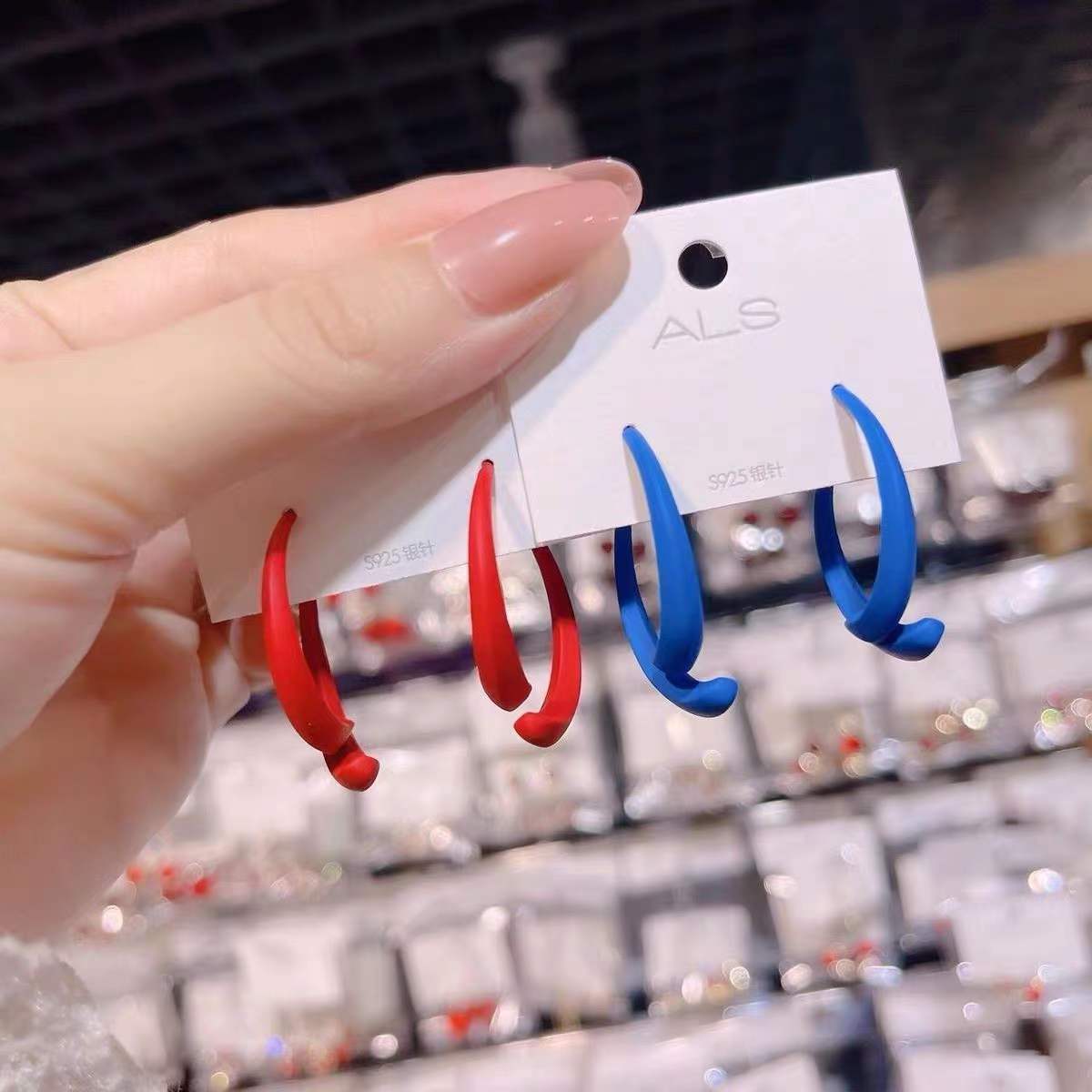 克萊因藍前後式戴耳環女氣質百搭2022年新款耳釘時尚個性銀耳飾品