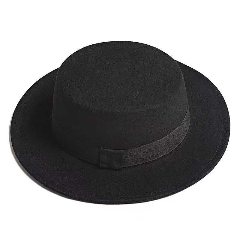 Spring new Japanese black wool hat adjustable dark rock jazz hat British flat top gentleman hat