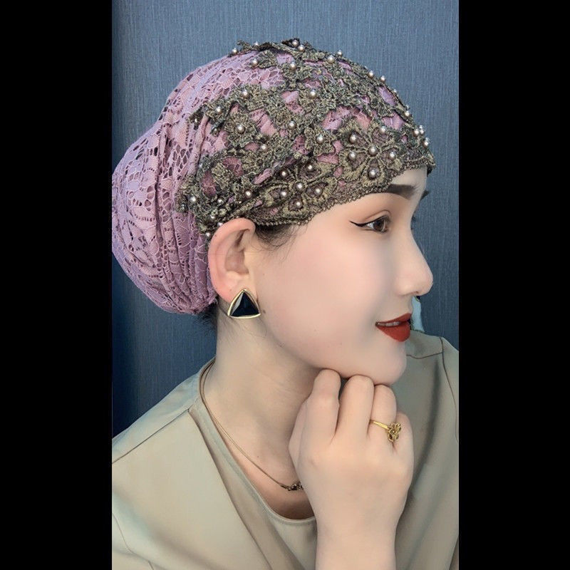 Autumn and winter new upper new Muslim Hui hat breathable baotou hat casual beaded lace hat mother hat pullover
