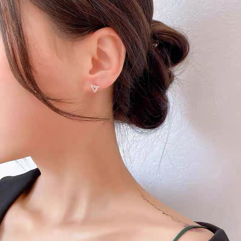 纯银针平安如意结简约气质耳钉小众高级感粉钻玫瑰金新款设计