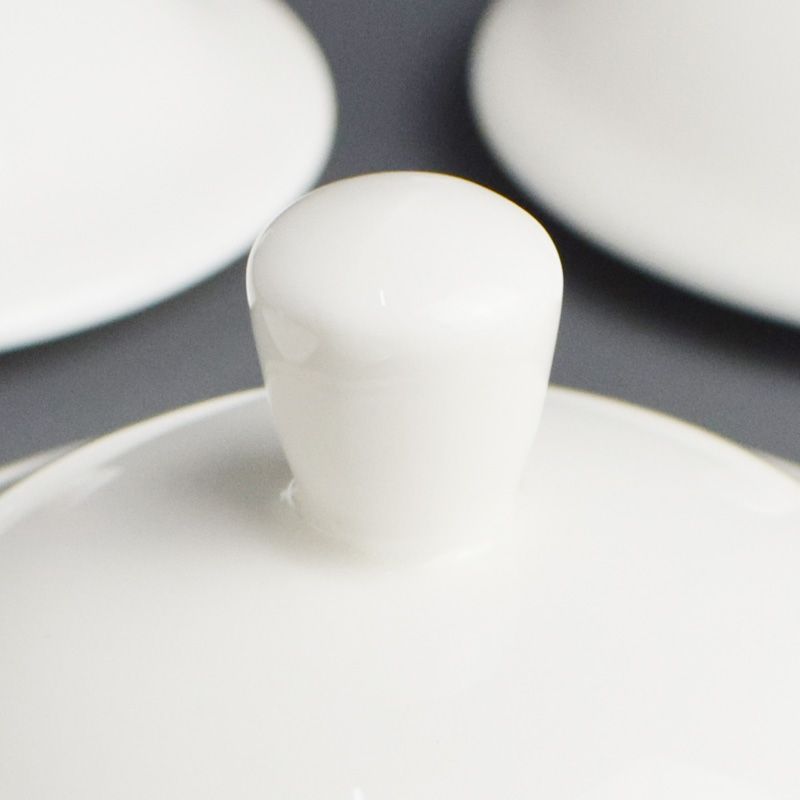 高档金边茶杯盖陶瓷圆形纯白色防尘会议室经典带手柄手把水杯盖子