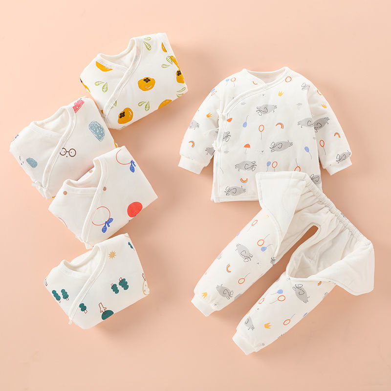 婴儿棉衣套装0-3个月初生宝宝夹薄棉衣6新生婴儿衣服秋冬装纯棉袄