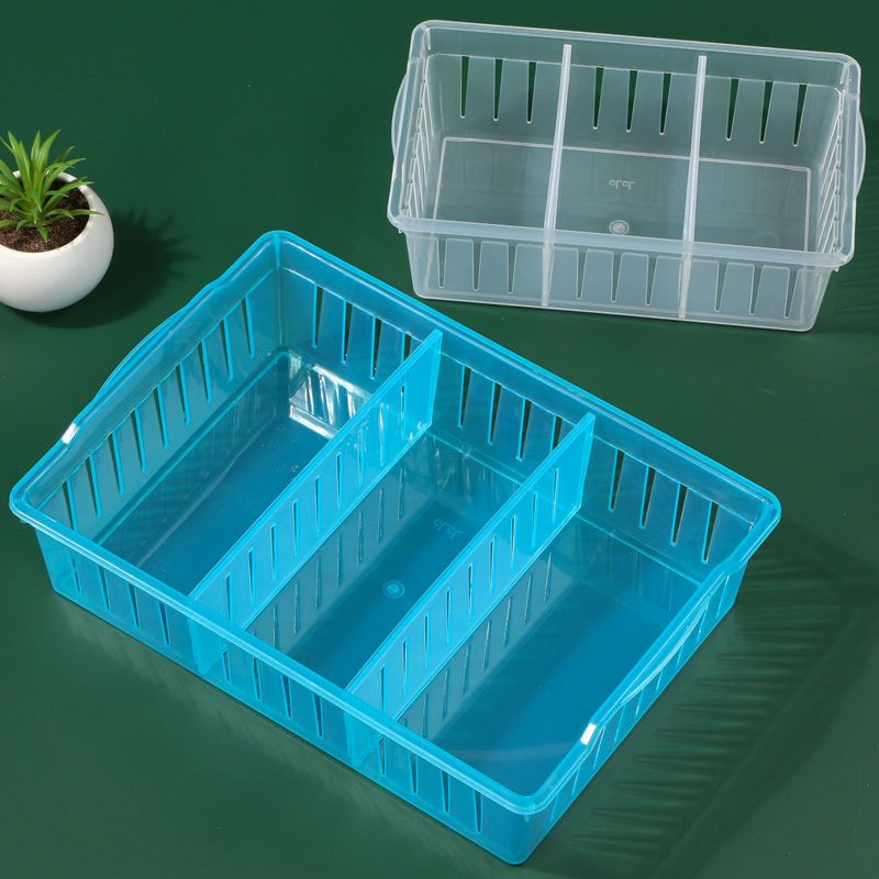 长方形透明收纳筐带隔板整理篮储物盒桌面抽屉多功能分格杂物盒