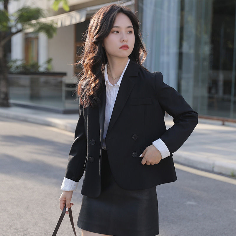 Black suit jacket women's small short style  new design sense niche Korean version loose suit jacket