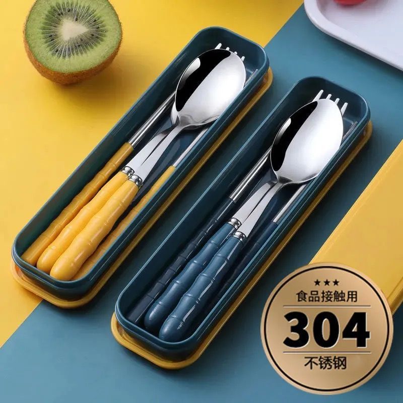 不锈钢304便携餐具三件具筷子勺子叉子食品级上班族单人餐具套装