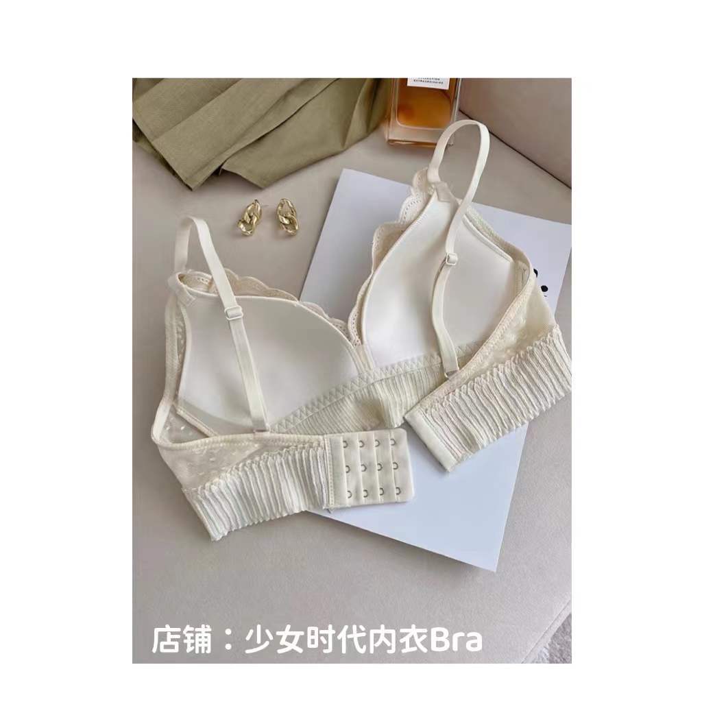Sexy underwear gathered anti-sagging no steel ring bra big chest small Japanese thin section lace triangle cup bra