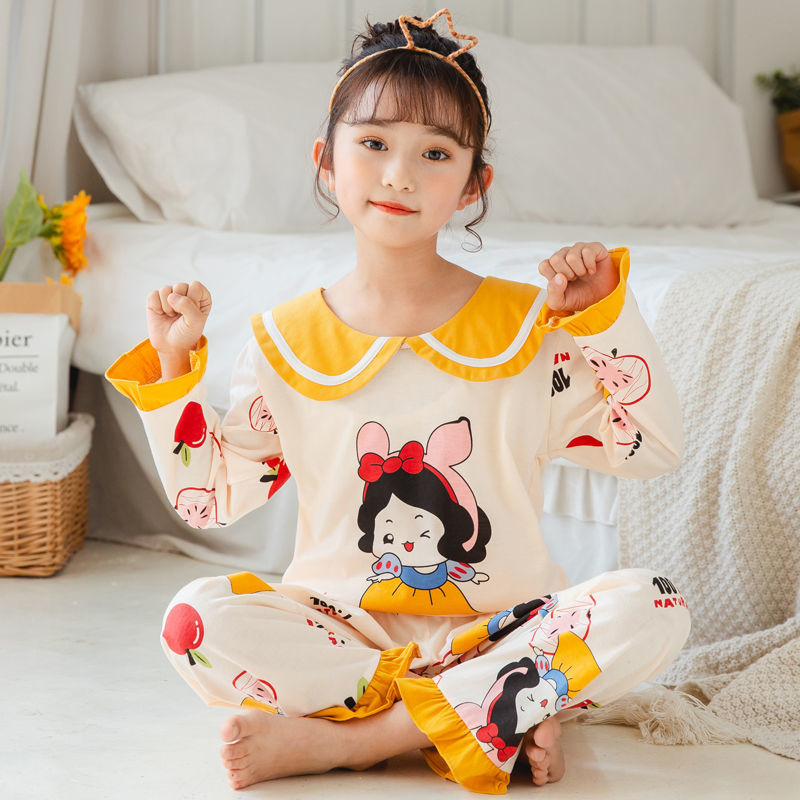 Spring and autumn children's pajamas, women's long-sleeved suits, girls' home clothes, middle-aged children's children's girls' pure cotton children's clothing hot styles