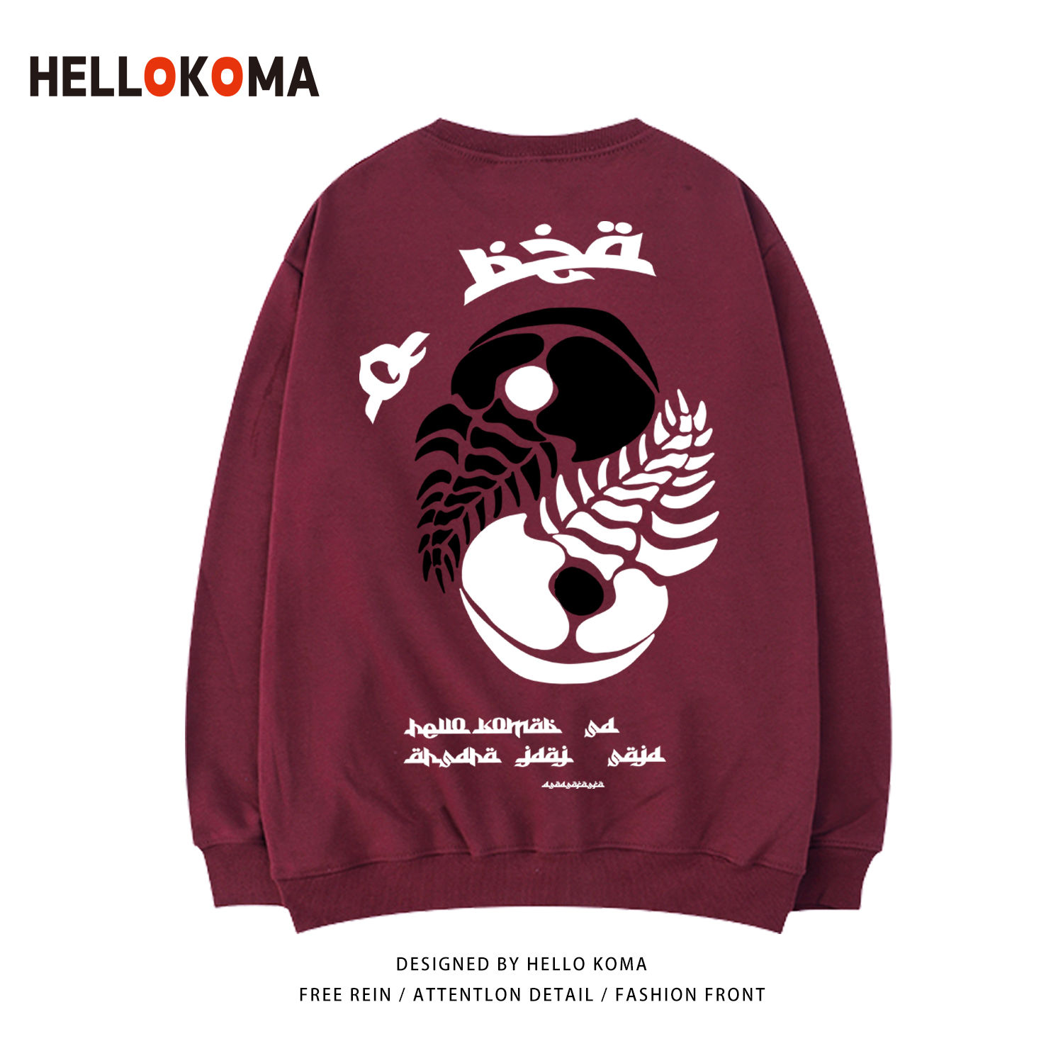 hello koma国潮太极印花圆领卫衣男女春秋情侣设计感小众薄款上衣【15