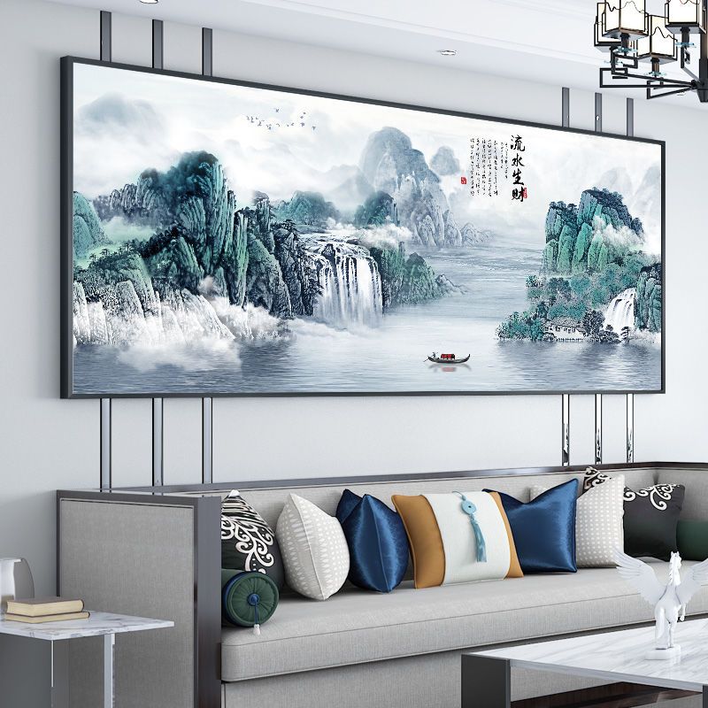 挂画客厅装饰画新中式国画3d立体浮雕办公室山水画沙发背景墙壁画