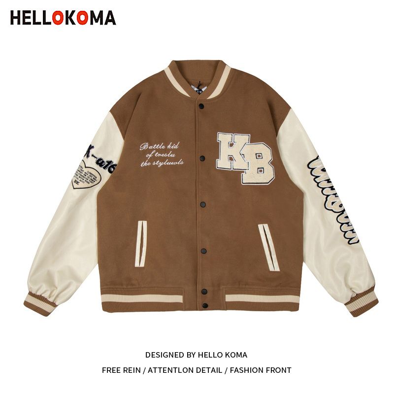 hellokoma棒球服男春冬季新款国潮嘻哈ins情侣装宽松机车服外套女
