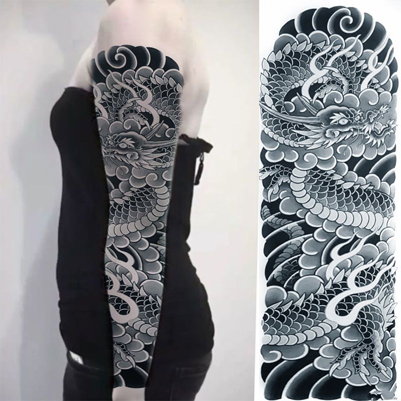 大花臂男女防水纹身贴持久防汗全臂全腿龙刹车印花腿逼真图腾刺青 虎窝拼