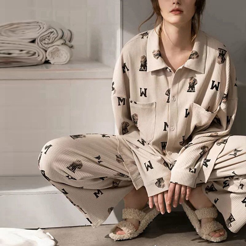 Lazy wind pajamas women's spring and autumn dormitory loose long-sleeved suit winter students ins foreign style net red can be worn outside
