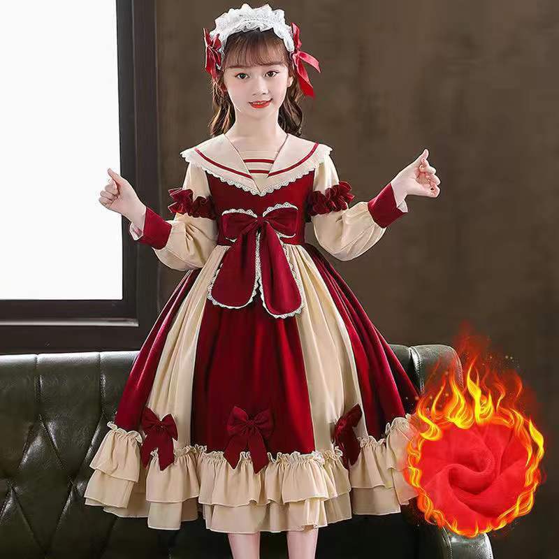 Genuine Girls' Spring and Autumn Dresses 2022 New Christmas Lolita Children's Style Princess Dresses Internet Celebrity Dresses