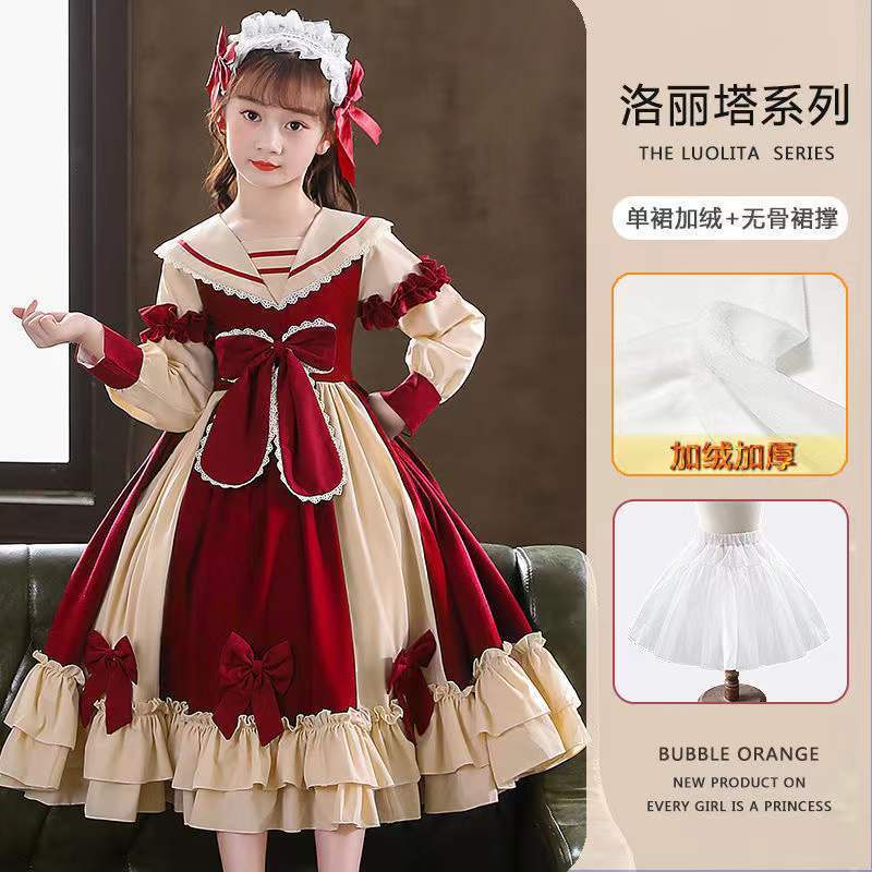 Genuine Girls' Spring and Autumn Dresses  New Christmas Lolita Children's Style Princess Dresses Internet Celebrity Dresses