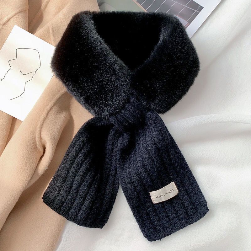 Solid color woolen scarf for women in autumn and winter, Korean version, versatile insets, trendy imitation rabbit plush_voghion.com