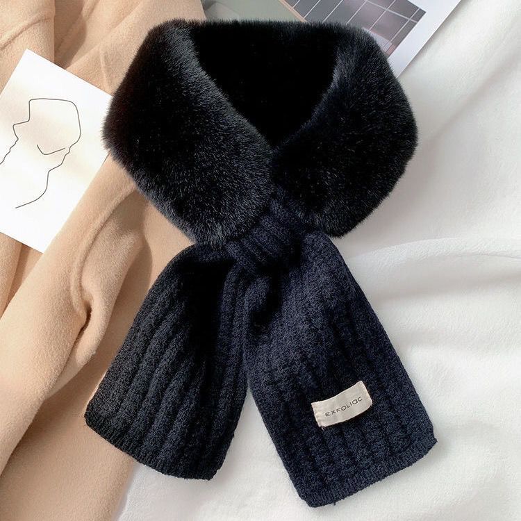 Solid color woolen scarf for women in autumn and winter, Korean version, versatile insets, trendy imitation rabbit plush_voghion.com