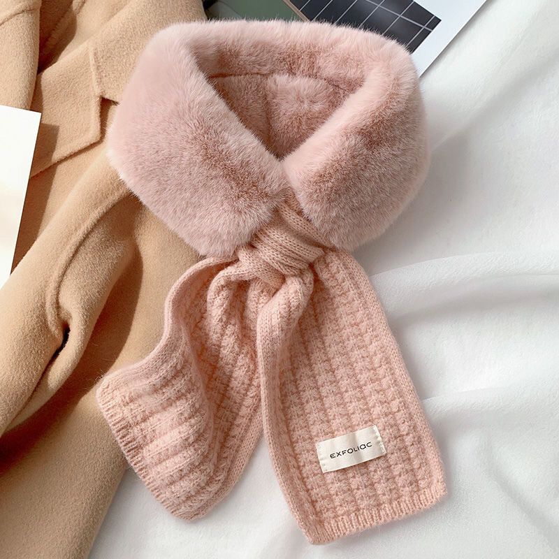 Solid color woolen scarf for women in autumn and winter, Korean version, versatile insets, trendy imitation rabbit plush_voghion.com