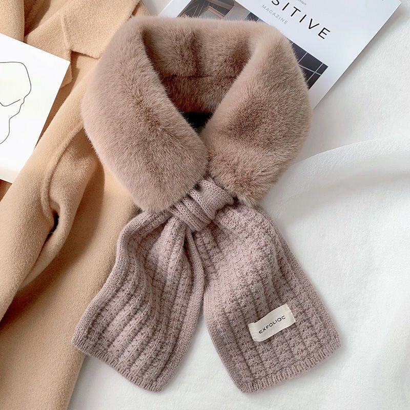 Solid color woolen scarf for women in autumn and winter, Korean version, versatile insets, trendy imitation rabbit plush_voghion.com