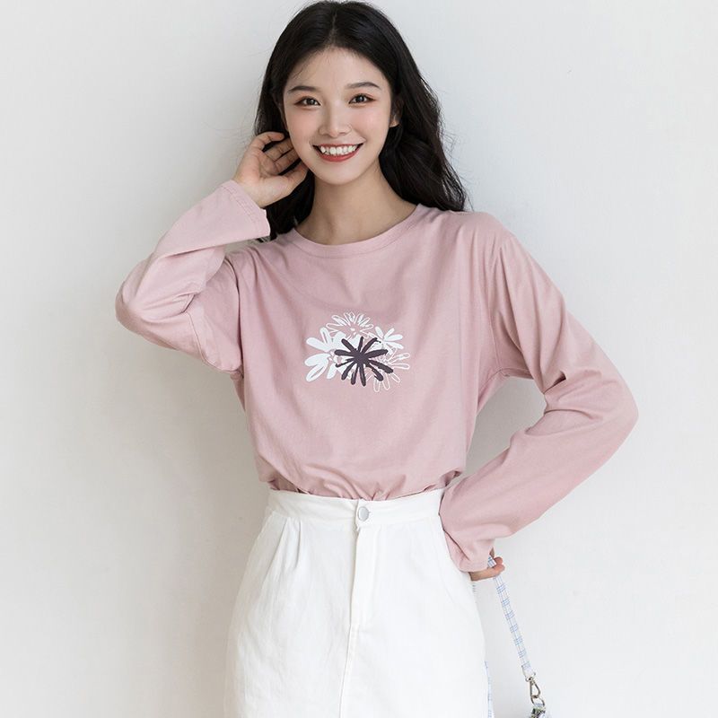 2022春秋季新款纯棉t恤女长袖宽松韩版ins潮超火慵懒风上衣服网红【2