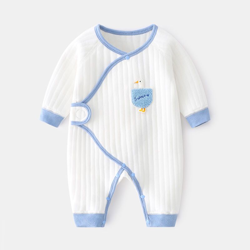 新生婴儿保暖连体衣宝宝竖条保暖加厚爬服初生儿和尚服无骨哈衣
