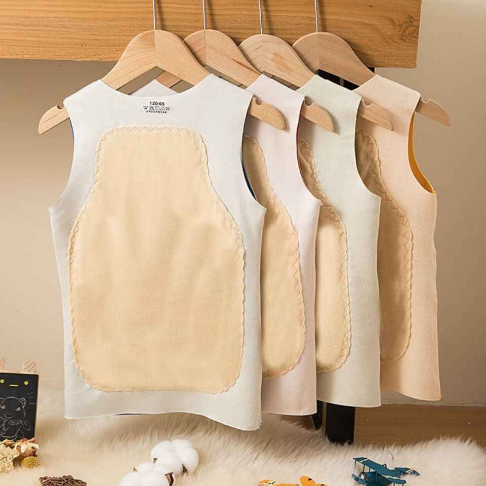 儿童德绒保暖内衣护肚护背宝宝背心秋冬打底自发热防寒无骨内衣