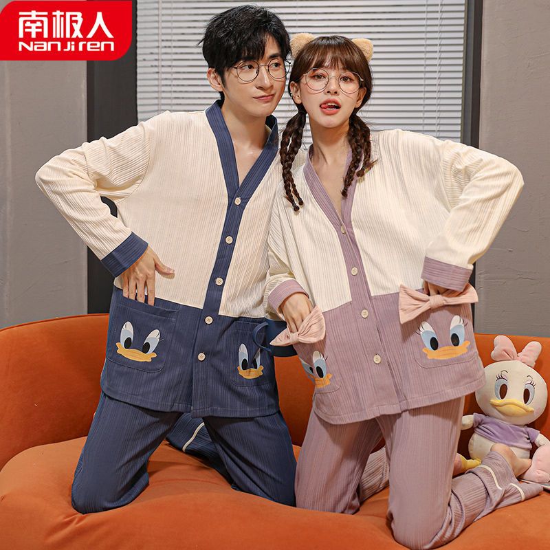 Nanjiren couple pajamas women's spring and autumn pure cotton long-sleeved men's 2022 new spring and summer home service suit