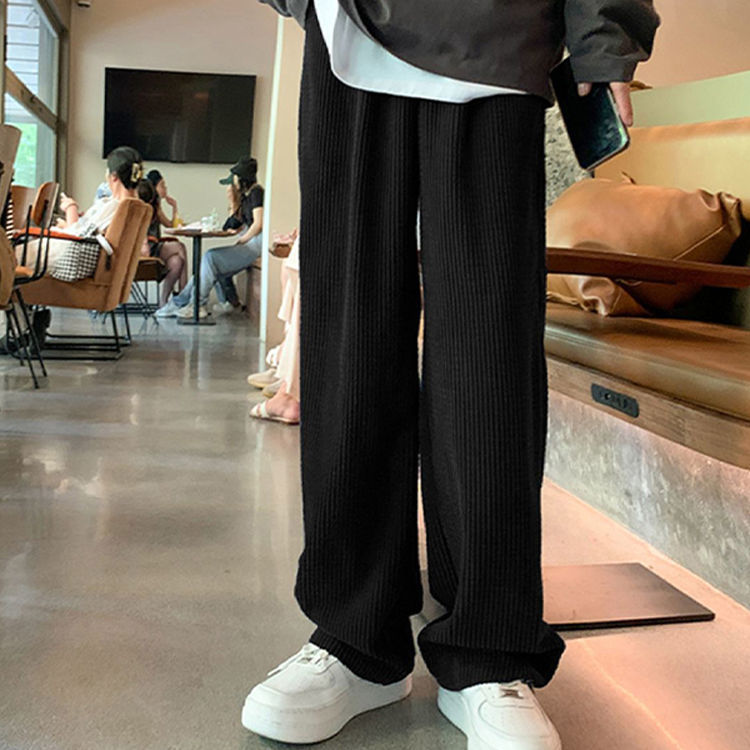 Straight waffle wide-leg pants women's autumn and winter new fat sister mm large size women's loose corduroy mopping pants