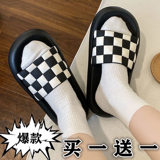 買一送一拖鞋女夏學生外穿防滑網紅ins情侶居家用軟底浴室涼拖鞋