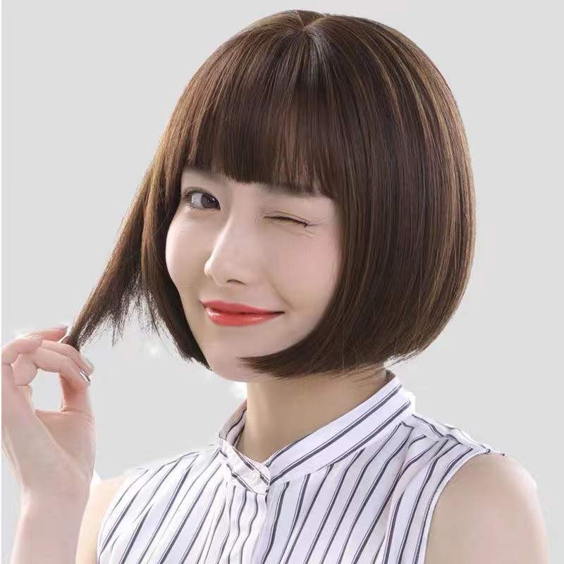 流行发型学生女,2021年流行的发型长发 假发真头发假发套女全头逼真短发假发圆脸波波头学生发套高档假发