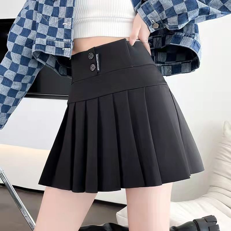 2022 Spring and Summer Elastic High Waist A-line Skirt All-match Slim Short Skirt Pleated Skirt Girls Korean Style Skirt Girls