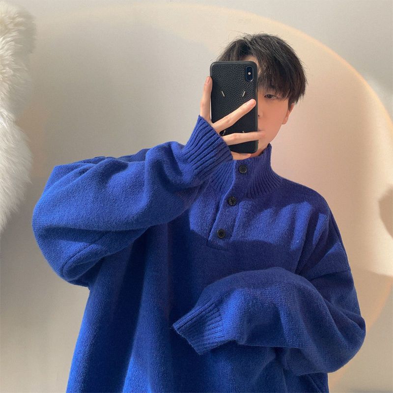 Half-turtleneck sweater for men in winter Korean solid color versatile student sweater trendy new design sweater jacket