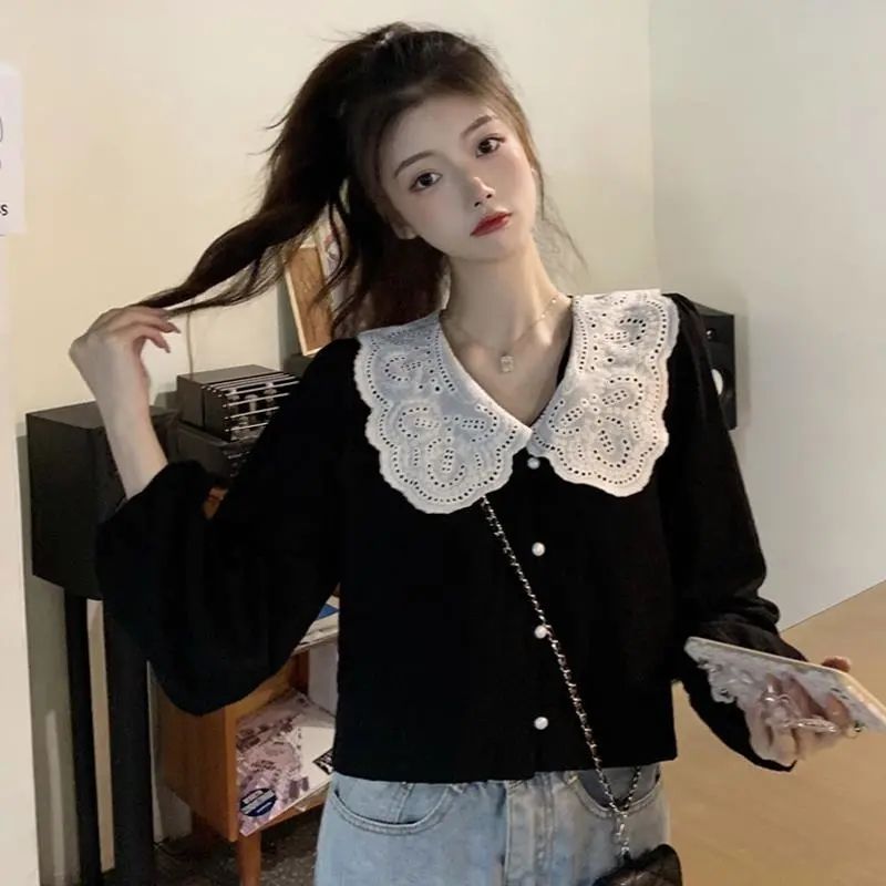 Doll collar long-sleeved shirt women's spring and autumn 2023 new French temperament shirt age-reducing short ins top