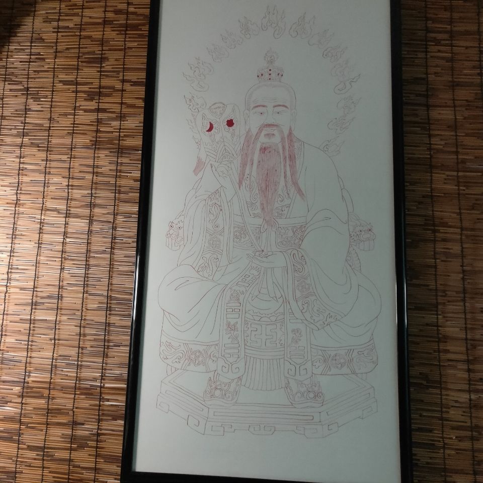 朱砂手绘三清神像家用挂画道教祖师元始灵宝道德天尊太上老君神像