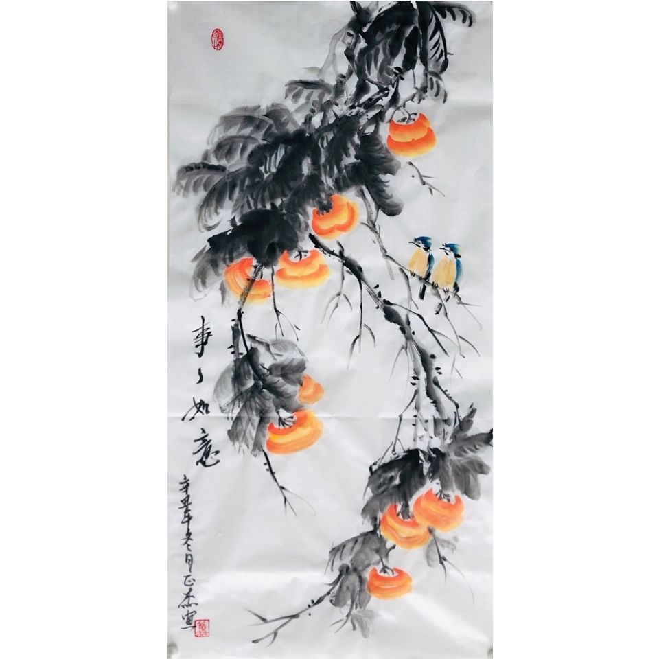 国画纯手绘柿子事事如意成品画家真迹客厅书房沙发挂画装饰画
