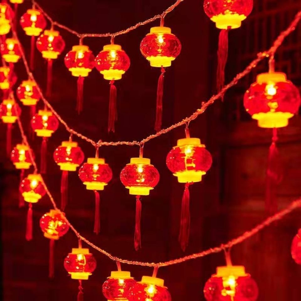 春节元旦新年装饰红灯笼小灯笼流苏串挂件大门口过年led灯喜庆