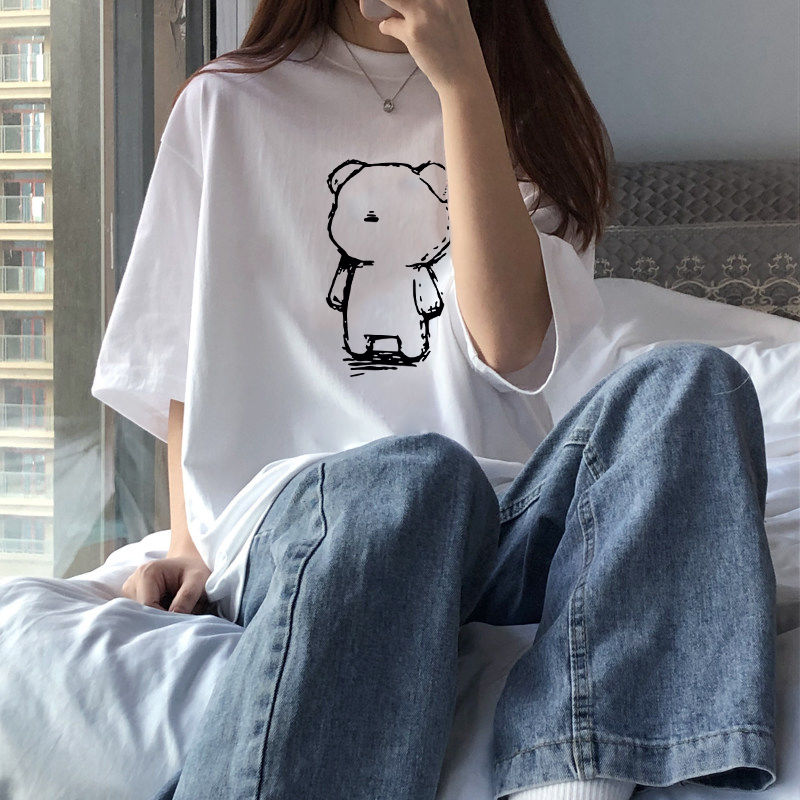 100%純棉夏季新款學生短袖t恤女港風字母印花ins寬鬆百搭潮流上衣