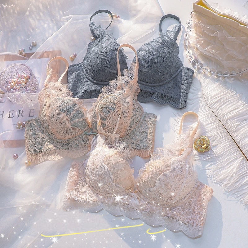 Victoria Weimi underwear women's pure desire wind small chest gathered anti sag rimless Sexy Lace Bra Set