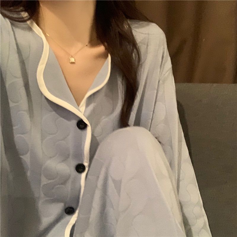 Pajamas women's spring, autumn and winter  new loose large size student ins long-sleeved cardigan home service suit that can be worn outside