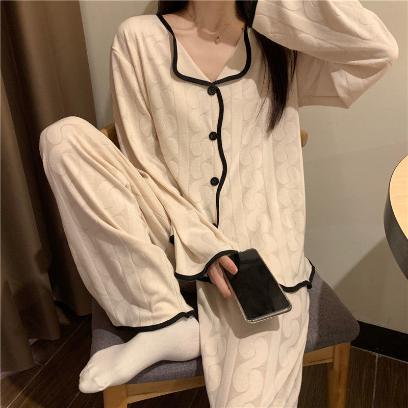 Pajamas women's spring, autumn and winter  new loose large size student ins long-sleeved cardigan home service suit that can be worn outside