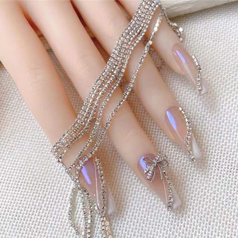 美甲网红爪钻1.5毫米mm链条指甲日系水钻装饰品银钻石闪钻爪链