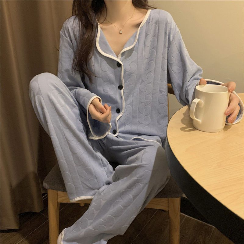 Pajamas women's spring, autumn and winter  new loose large size student ins long-sleeved cardigan home service suit that can be worn outside