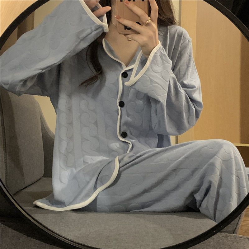 Pajamas women's spring, autumn and winter  new loose large size student ins long-sleeved cardigan home service suit that can be worn outside